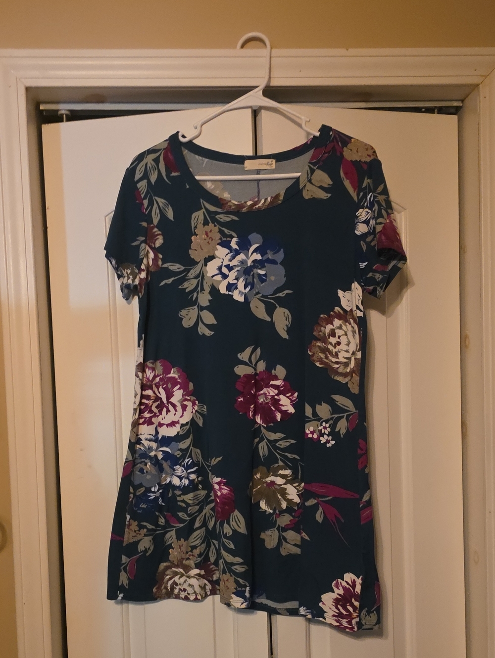 5/$25 Teal Floral Short Sleeve A-Line Dress